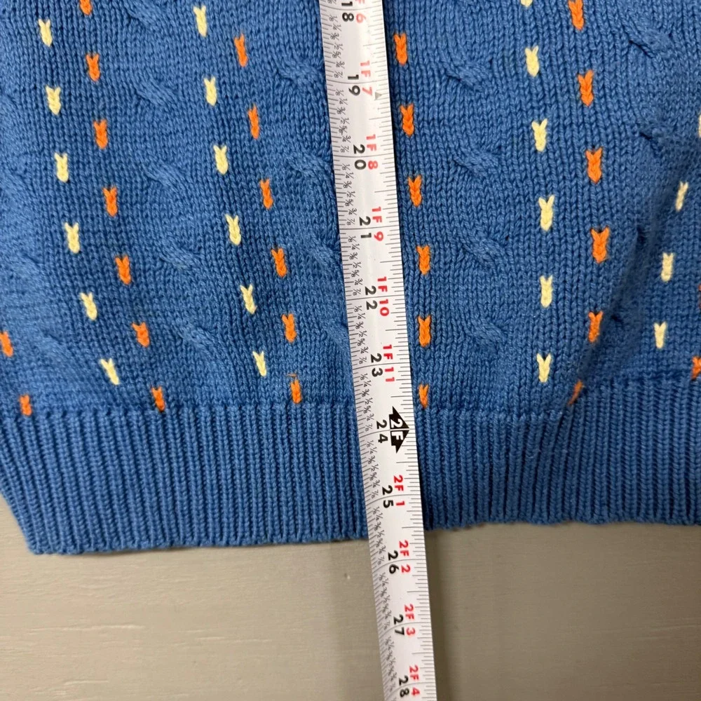 Vintage Cricket Sweater Vest Blue Cable Knit Embroidered V-Neck Cotton Medium - Picture 5 of 5